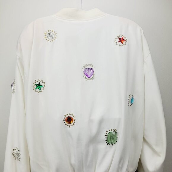 Minimalist Neutral White pearl embellished Embroidered Zip Up Jacket size M - Picture 15 of 15